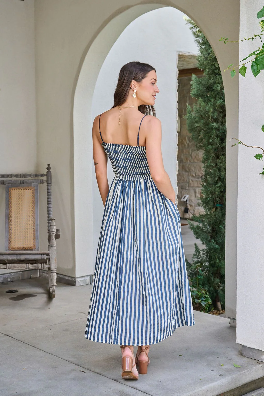 Navy and Ivory Striped Midi Dress - Image 8