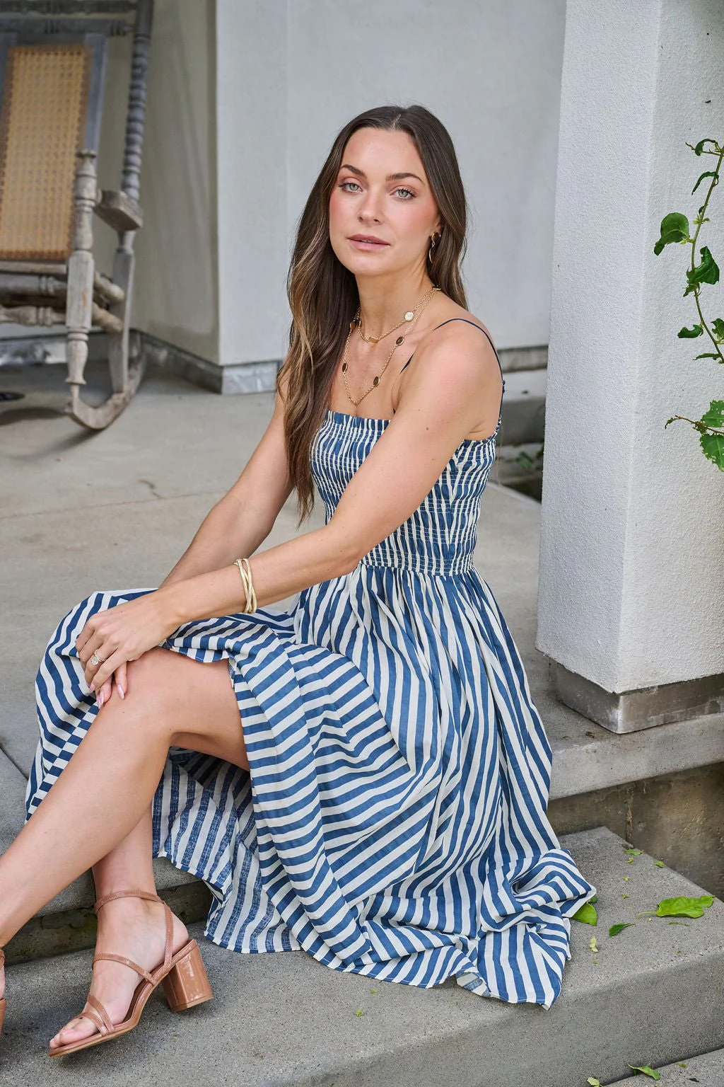 Navy and Ivory Striped Midi Dress - Image 9