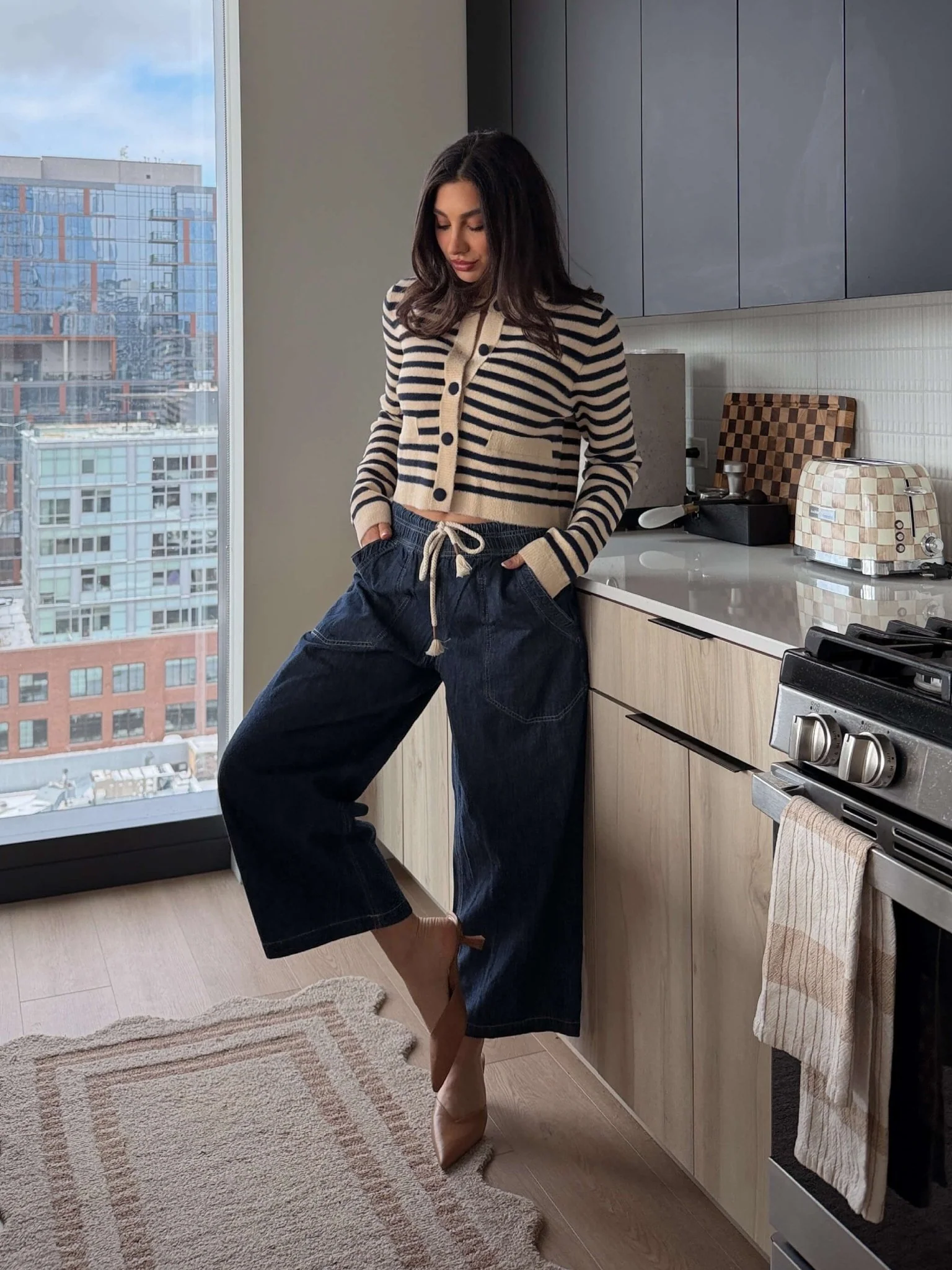 Navy and Tan Striped Button Down Cardigan - FINAL SALE - Image 3