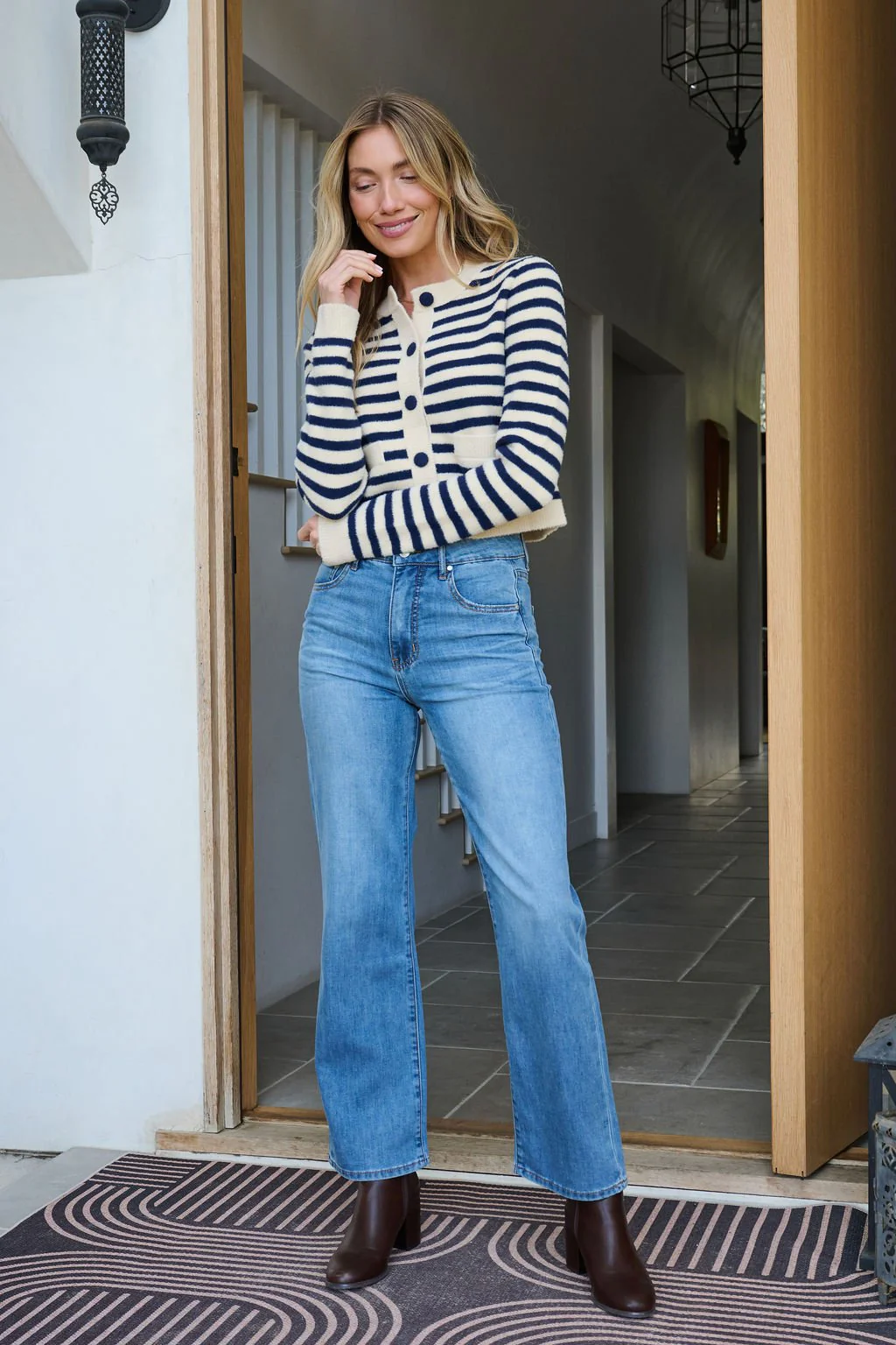 Navy and Tan Striped Button Down Cardigan - FINAL SALE - Image 6