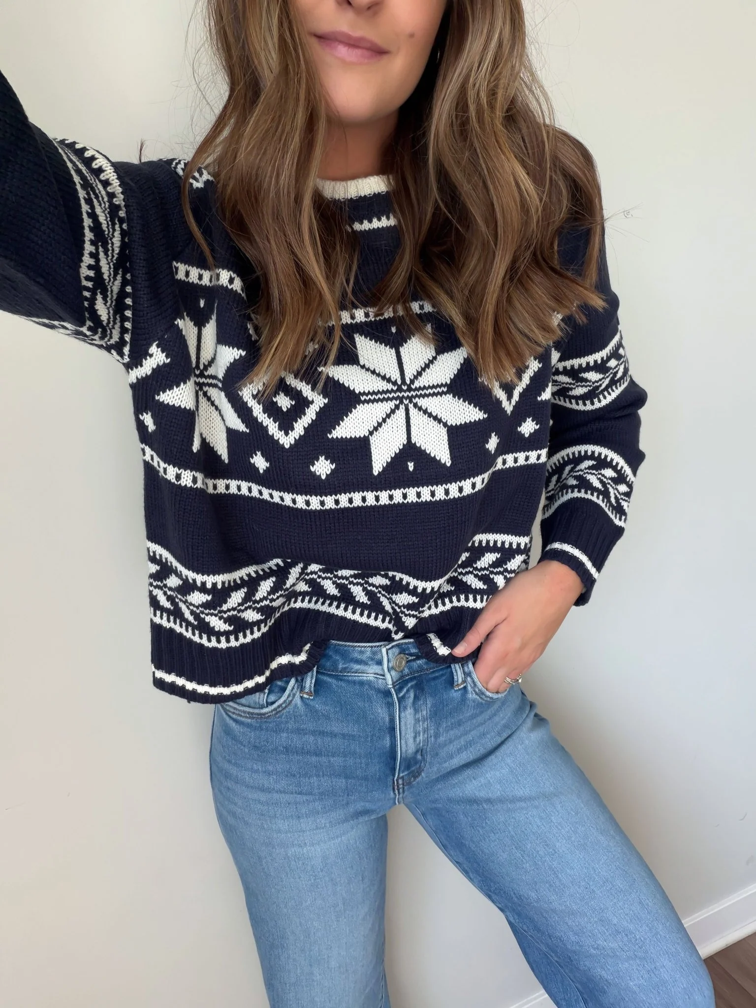 Navy Ribbed Winter Snowflake Sweater - FINAL SALE - Image 2