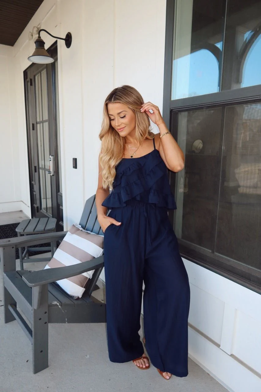 Navy Ruffled Cami Top and Pant Set