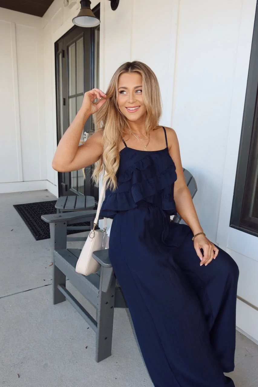 Navy Ruffled Cami Top and Pant Set - Image 2