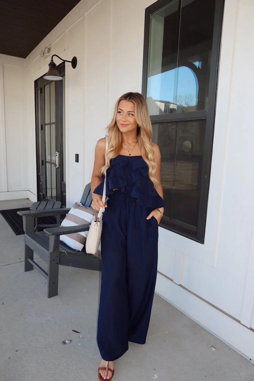 Navy Ruffled Cami Top and Pant Set - Image 3
