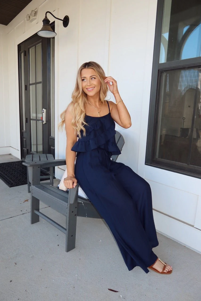 Navy Ruffled Cami Top and Pant Set - Image 4