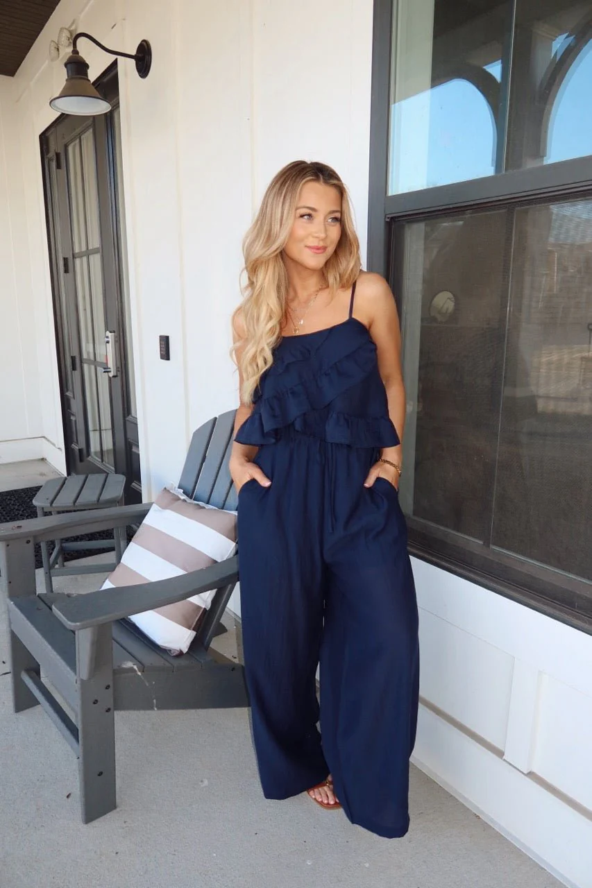 Navy Ruffled Cami Top and Pant Set - Image 5