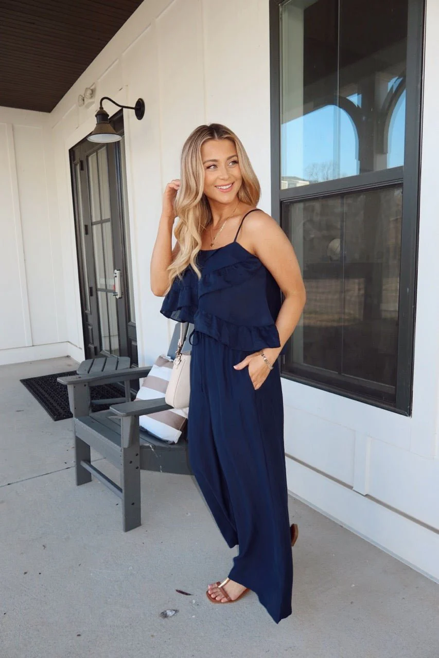 Navy Ruffled Cami Top and Pant Set - Image 6