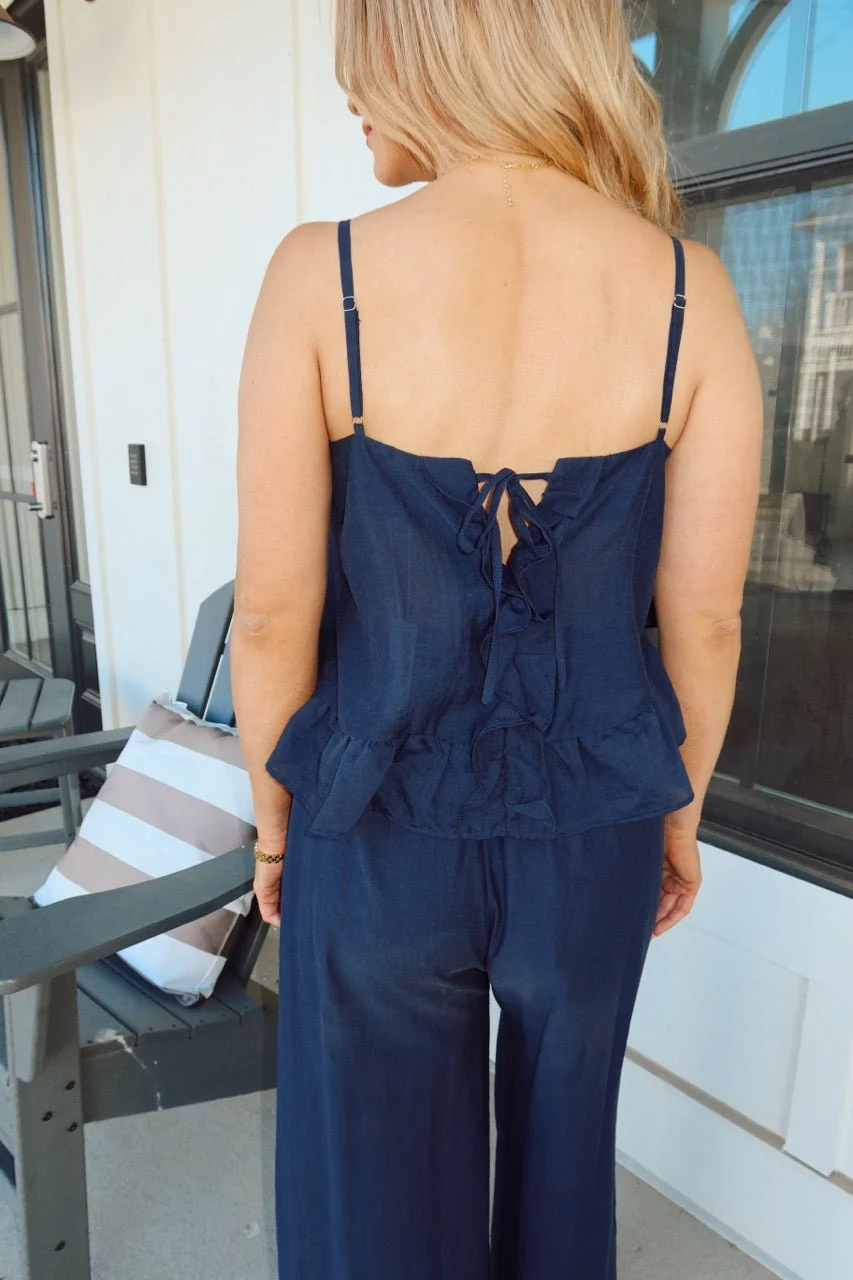 Navy Ruffled Cami Top and Pant Set - Image 7