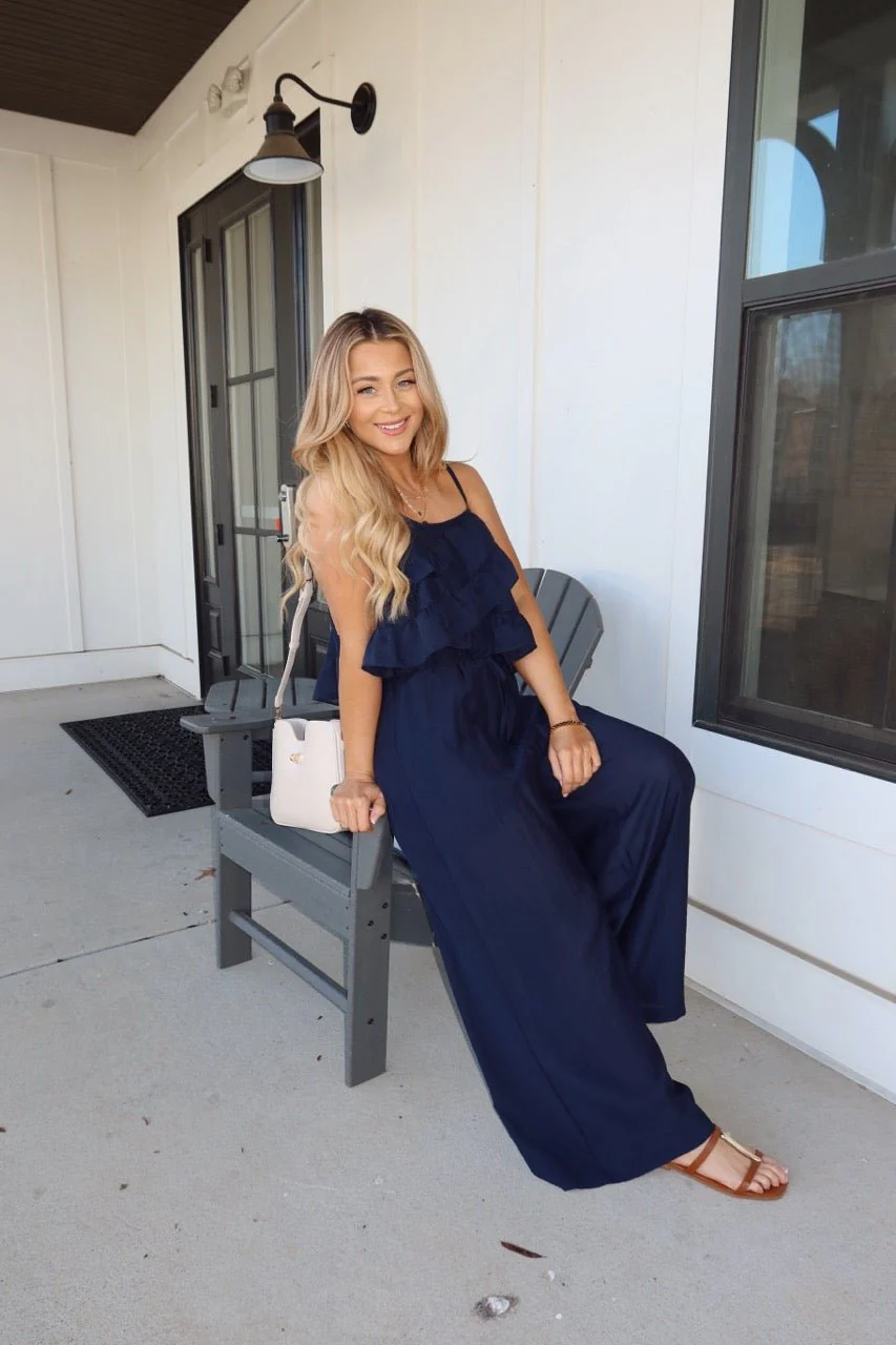 Navy Ruffled Cami Top and Pant Set - Image 8