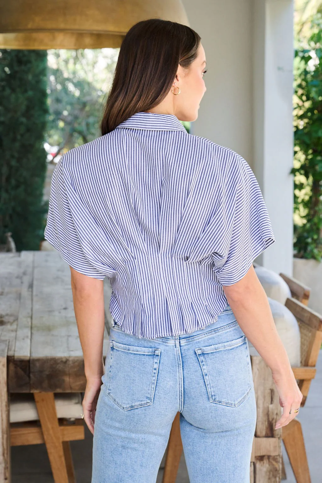 Navy Stripe Pleated Button Down Shirt - FINAL SALE - Image 10