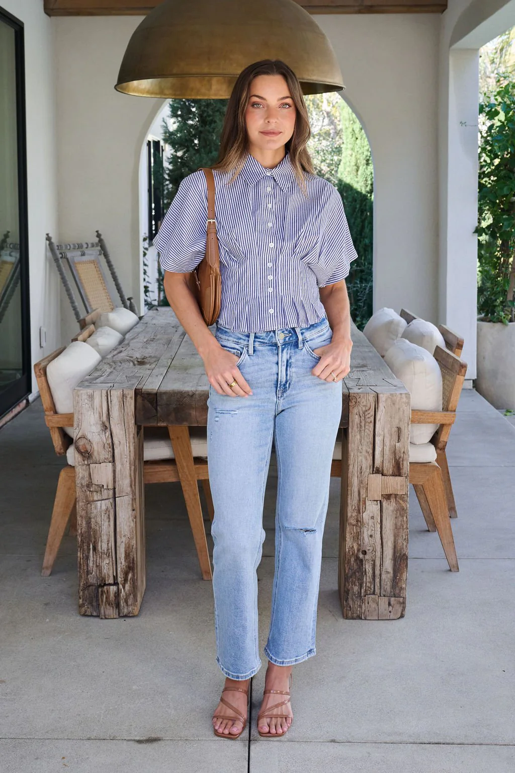 Navy Stripe Pleated Button Down Shirt - FINAL SALE - Image 3