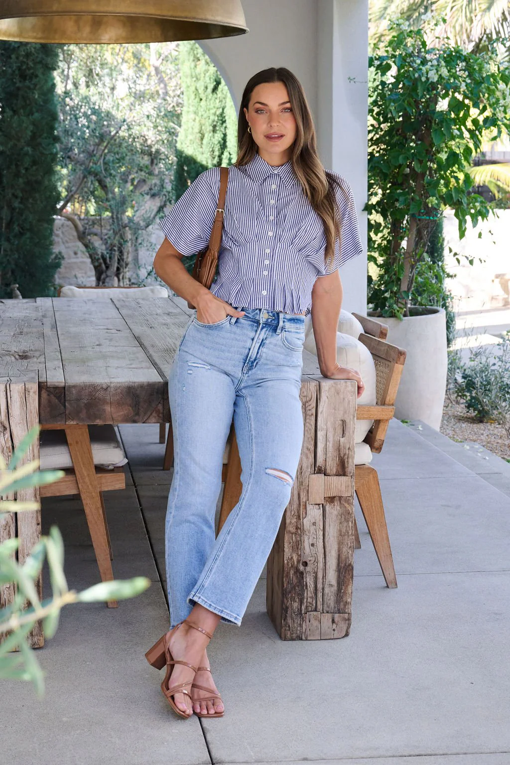Navy Stripe Pleated Button Down Shirt - FINAL SALE - Image 5