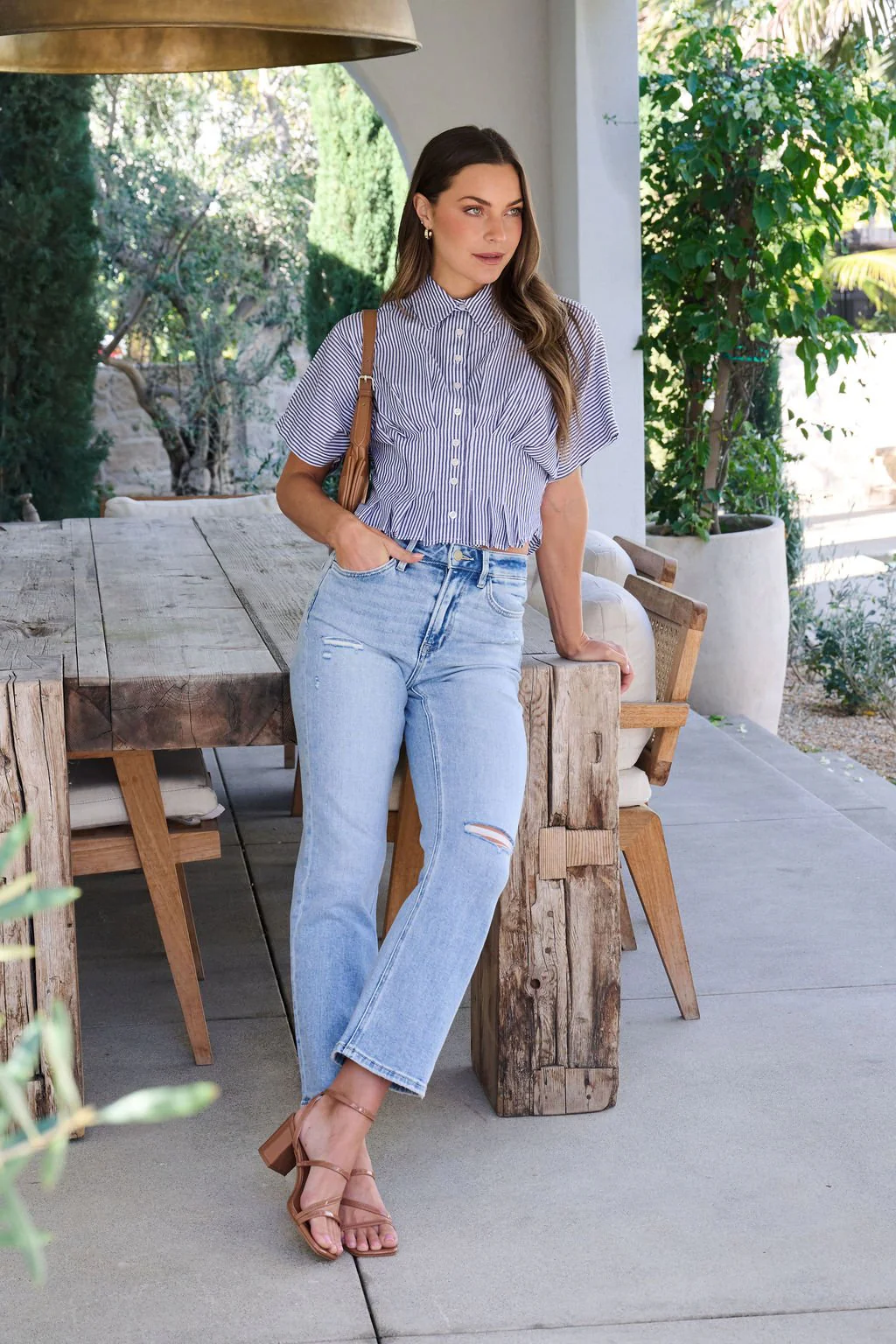 Navy Stripe Pleated Button Down Shirt - FINAL SALE - Image 7