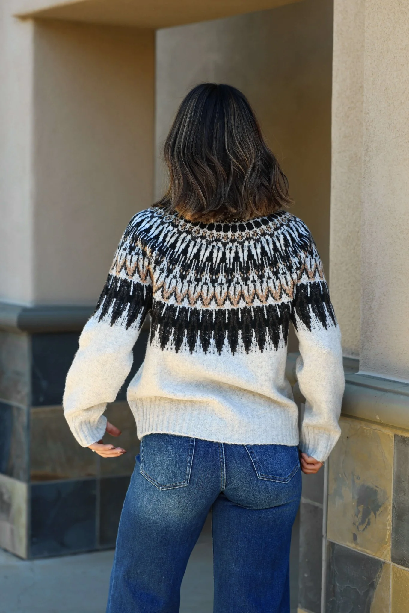 Oatmeal Fair Isle Mock Neck Sweater - FINAL SALE - Image 6