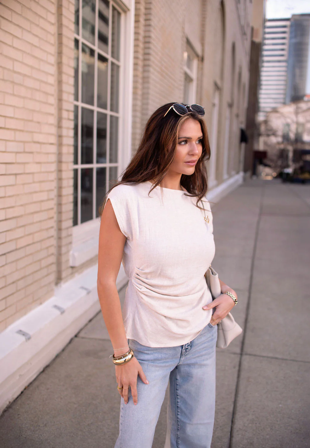 Oatmeal Shirred Linen Top - Image 6