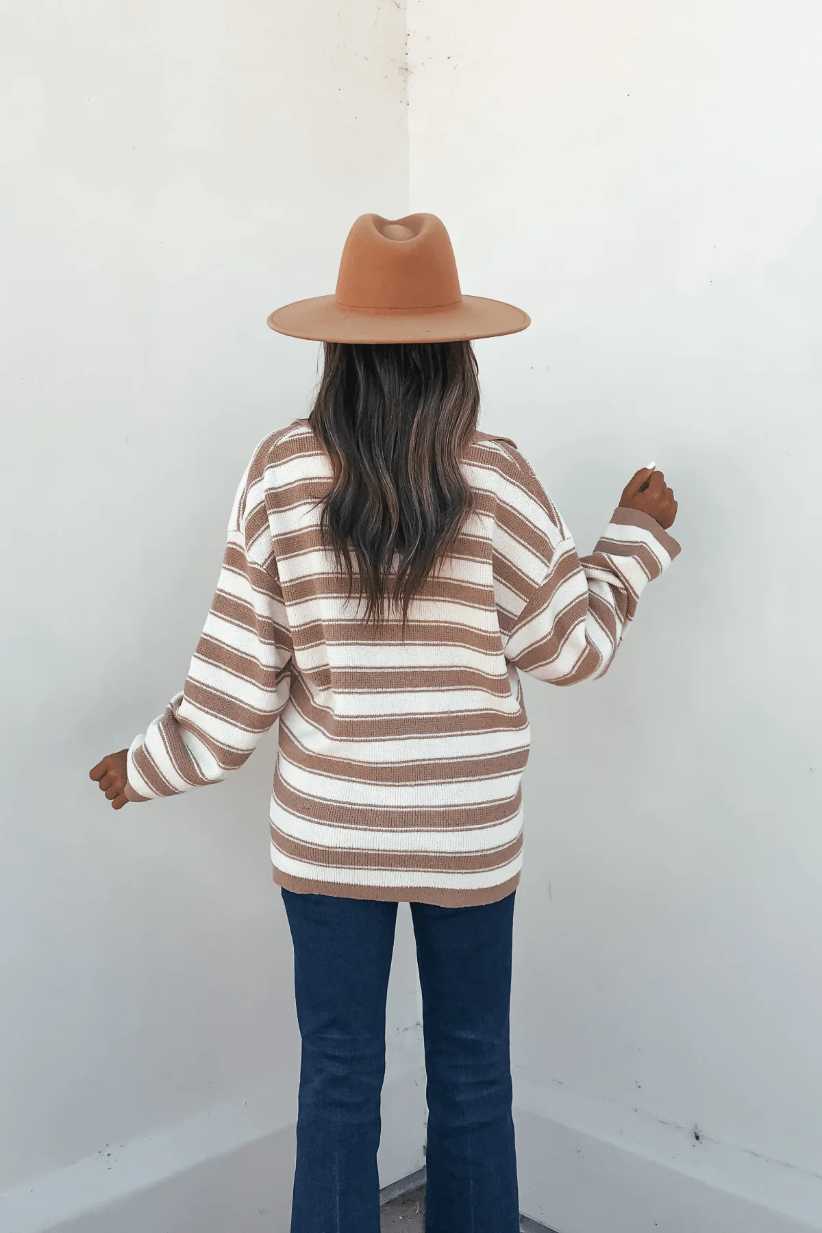 Oatmeal Split V Neck Striped Sweater - FINAL SALE - Image 4
