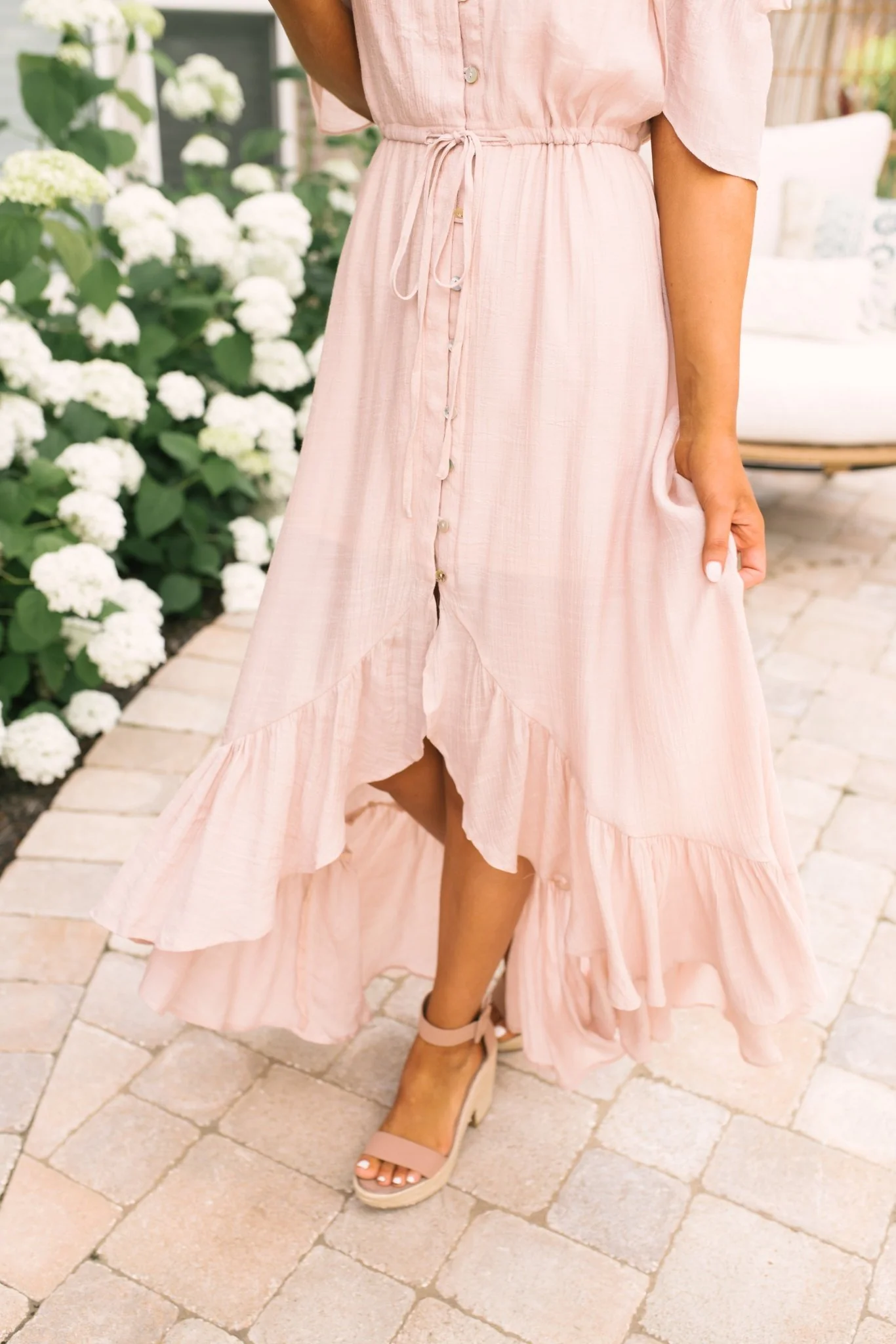 Blush Off the Shoulder Button Down High Low Maxi - Image 4