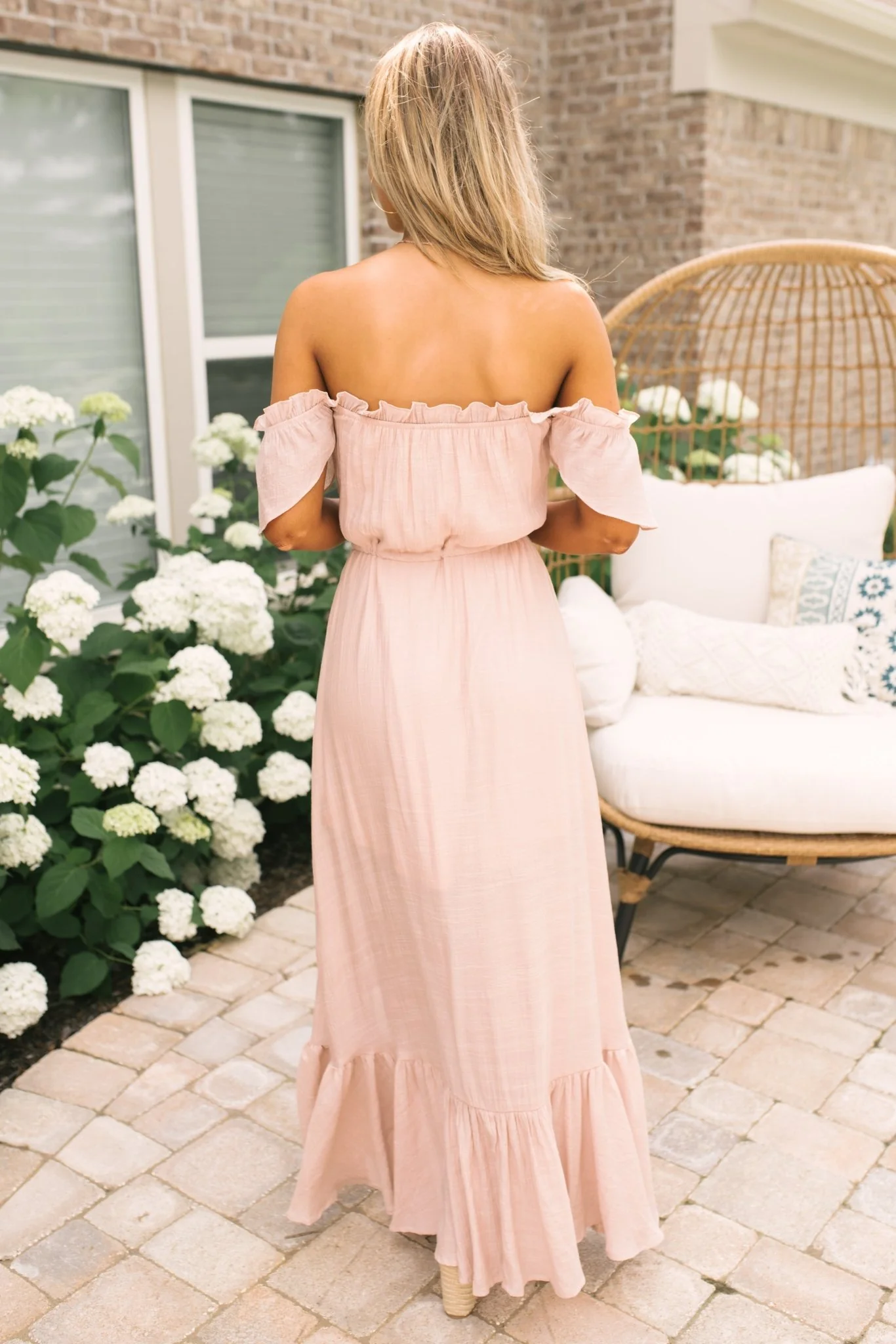 Blush Off the Shoulder Button Down High Low Maxi - Image 7