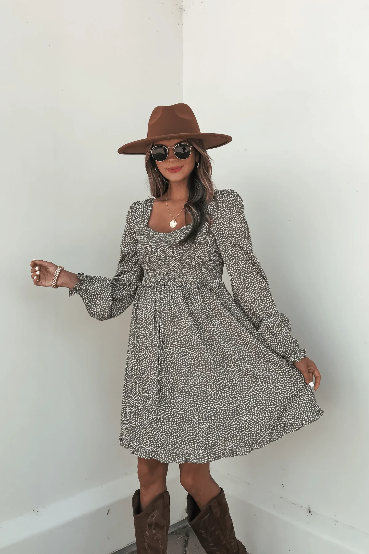 Olive Floral Print Ruched Mini Dress - Image 2