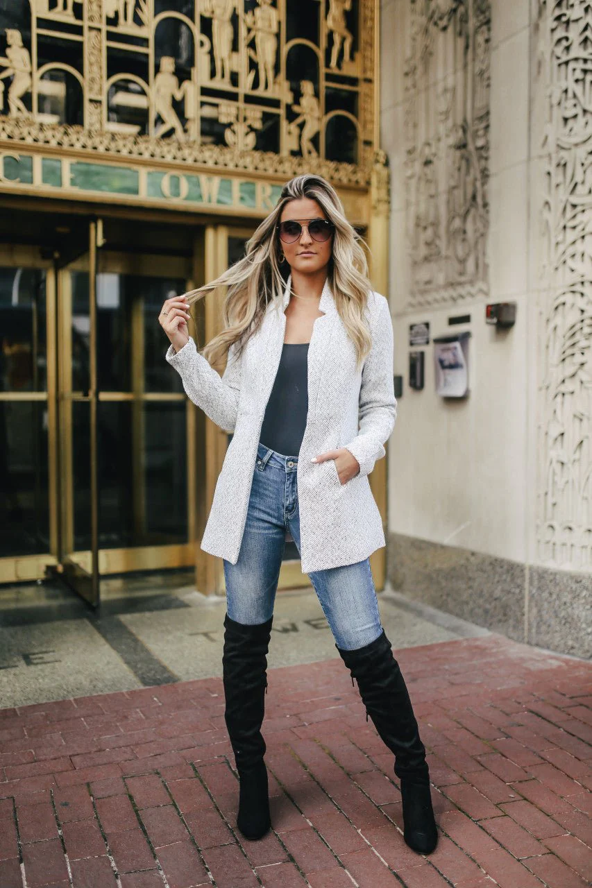 Open Front Herringbone Jacket - Grey/White - FINAL SALE - Image 3