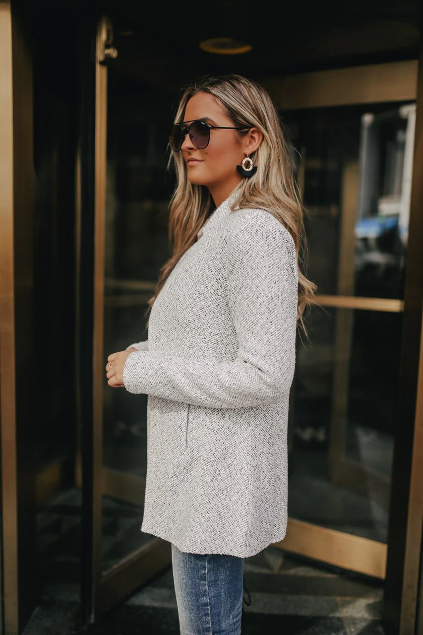 Open Front Herringbone Jacket - Grey/White - FINAL SALE - Image 8