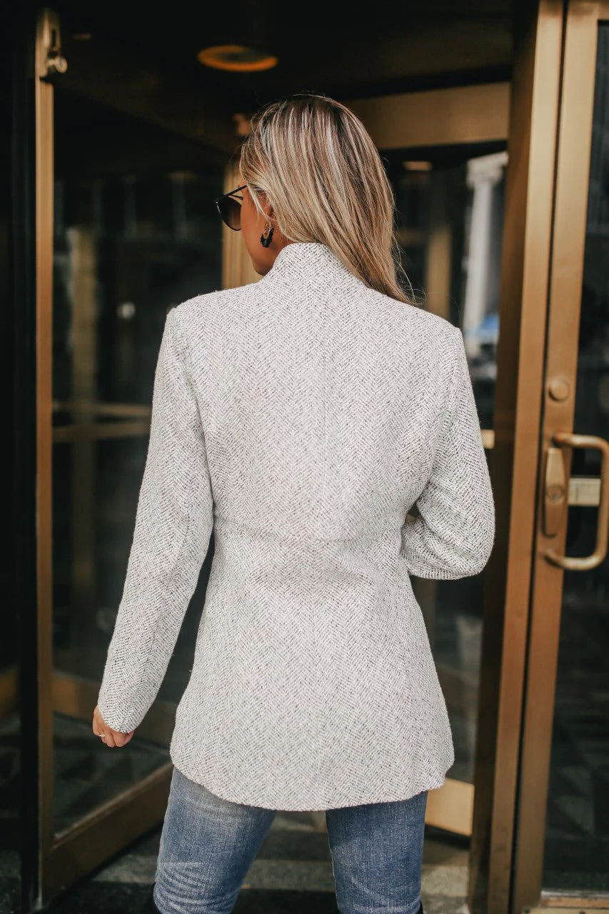 Open Front Herringbone Jacket - Grey/White - FINAL SALE - Image 9