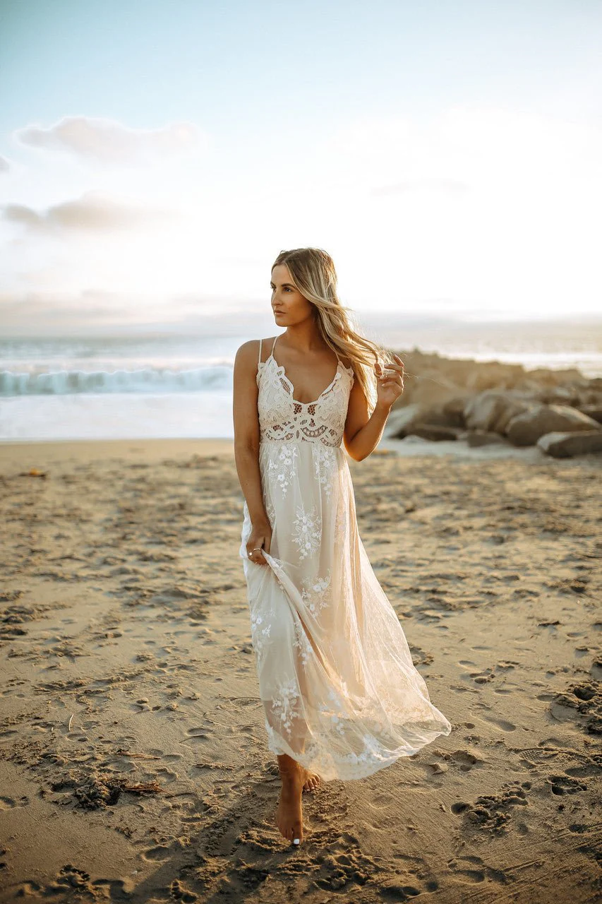 Paradise Island Scalloped Vanilla Lace Maxi Dress - Image 13