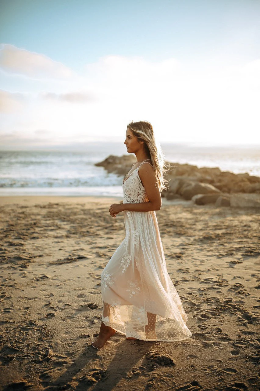 Paradise Island Scalloped Vanilla Lace Maxi Dress - Image 3