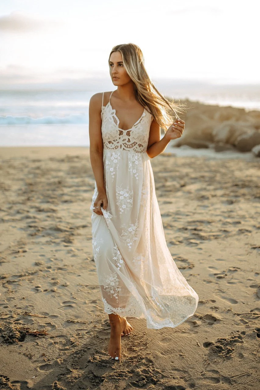 Paradise Island Scalloped Vanilla Lace Maxi Dress - Image 6