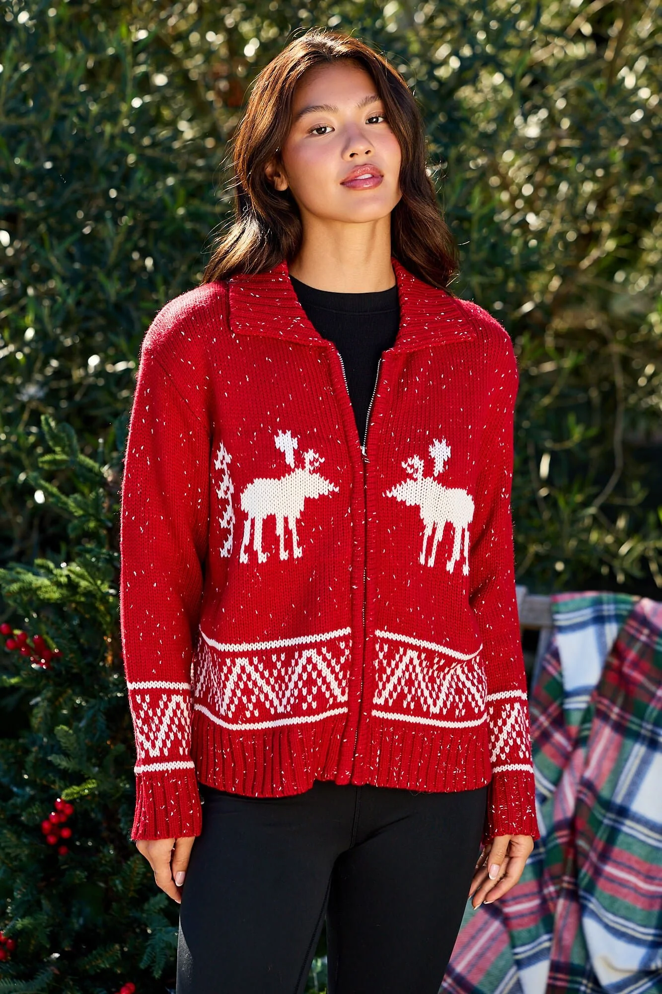 Red and White Aztec Zip Sweater Cardigan - FINAL SALE - Image 12