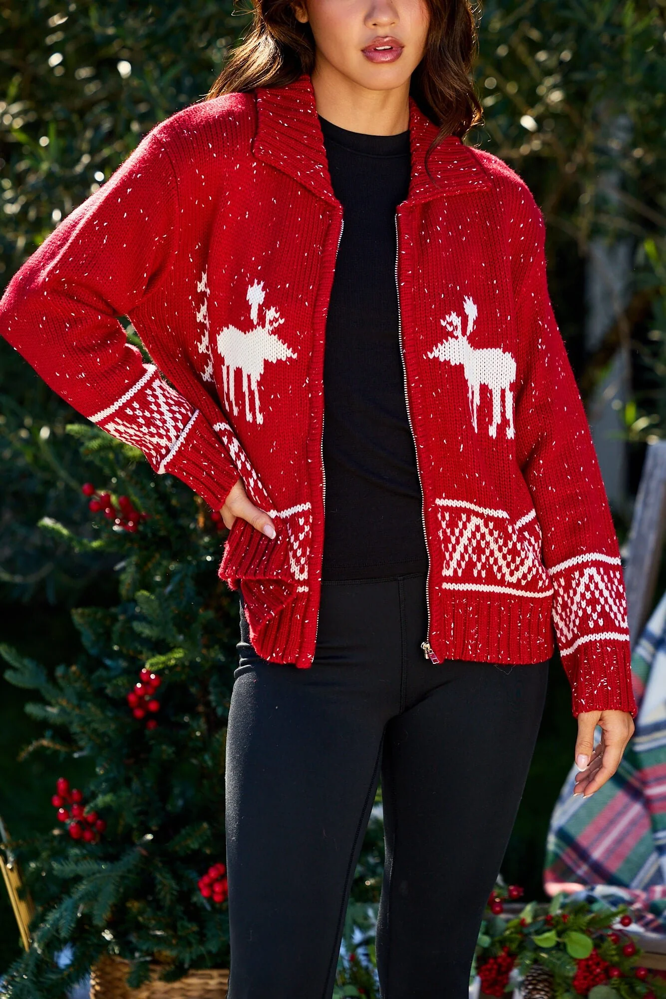Red and White Aztec Zip Sweater Cardigan - FINAL SALE - Image 8
