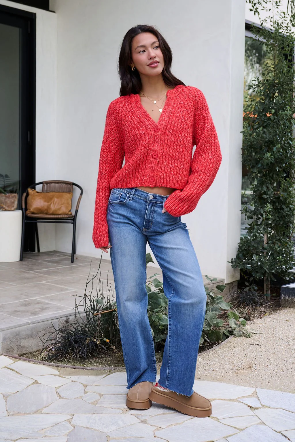 Red Confetti Knit Buttoned Cardigan - FINAL SALE - Image 2