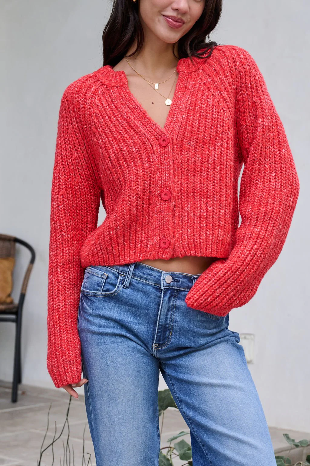 Red Confetti Knit Buttoned Cardigan - FINAL SALE - Image 6