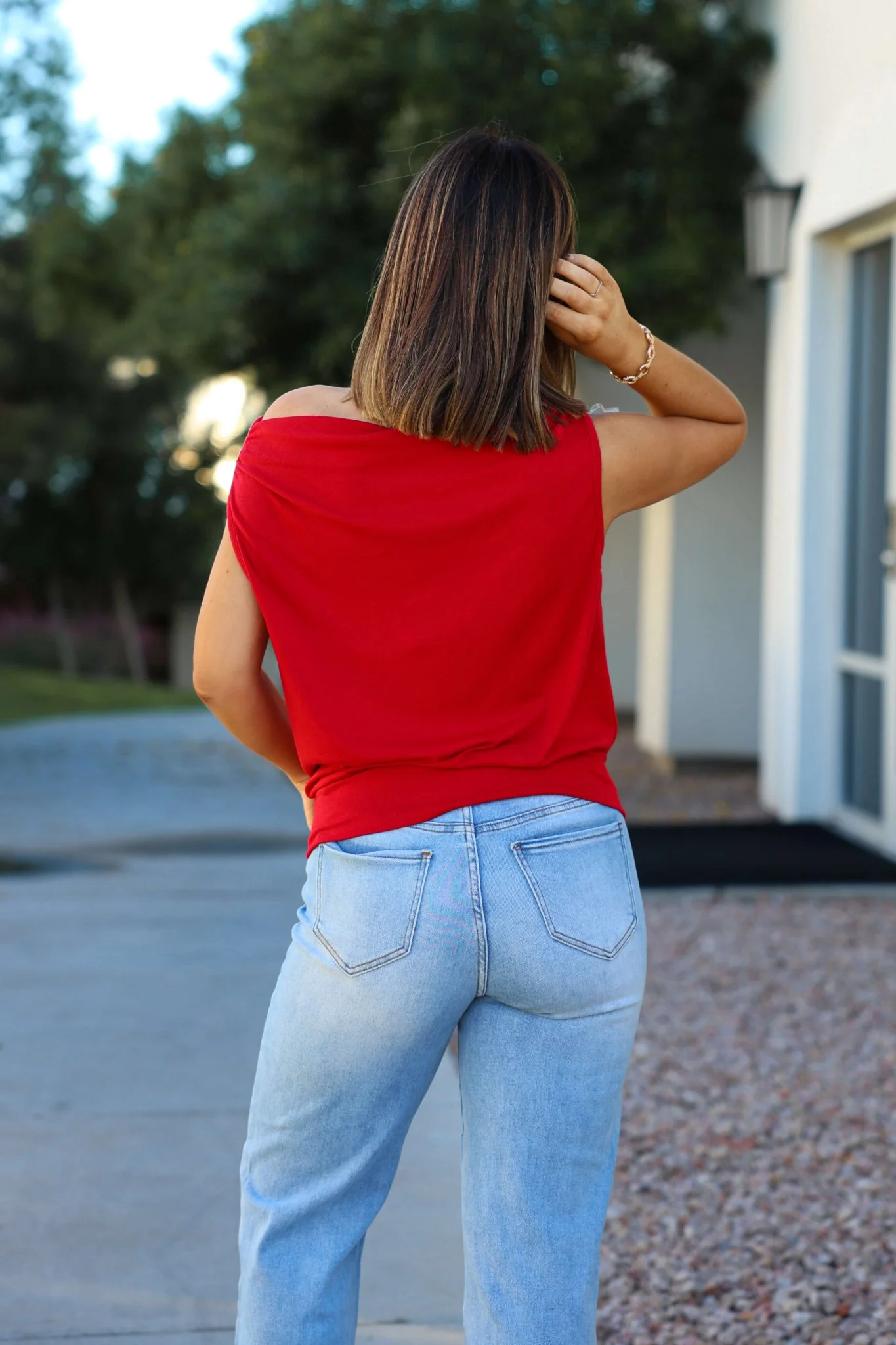 Red Jersey Knit Off The Shoulder Top - FINAL SALE - Image 5