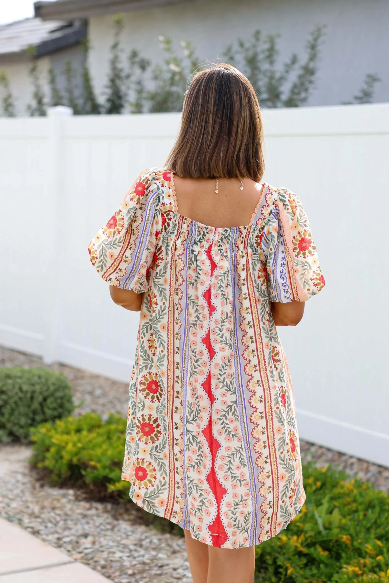 Red Mix Print Puff Sleeve Mini Dress - Image 4