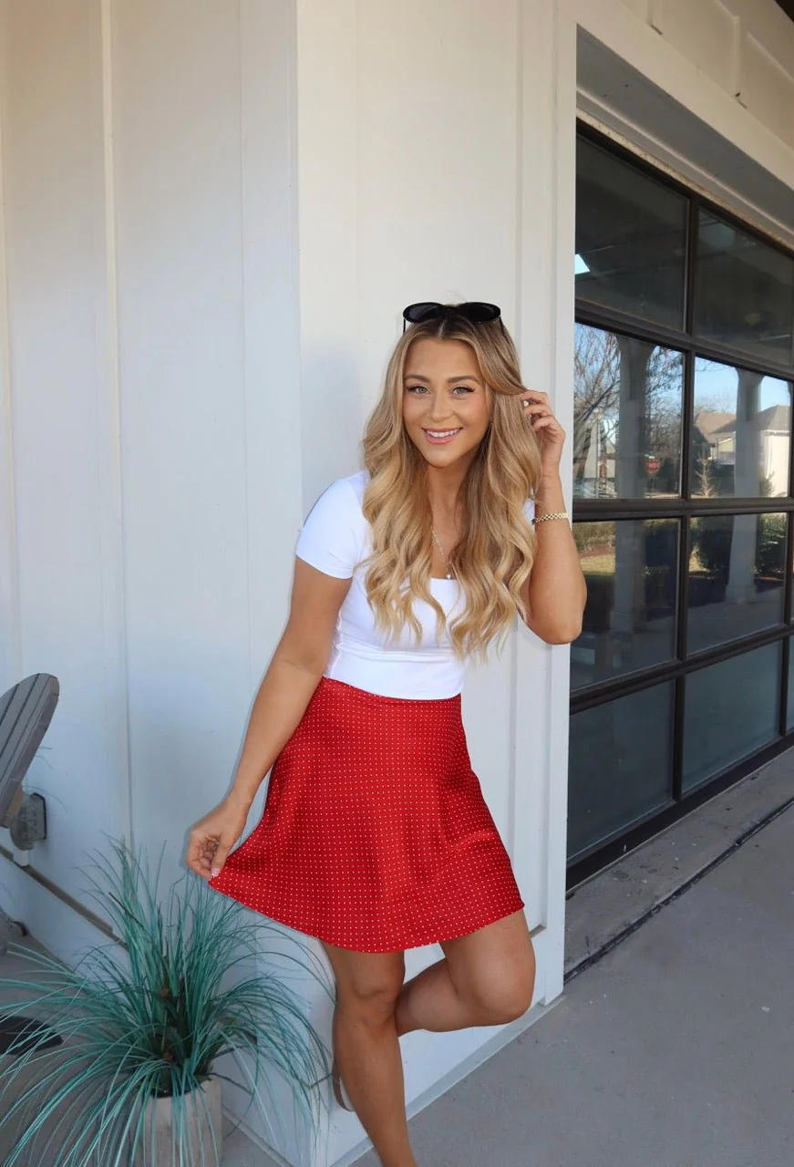 Red Polka Dot Satin Mini Skirt - Image 3