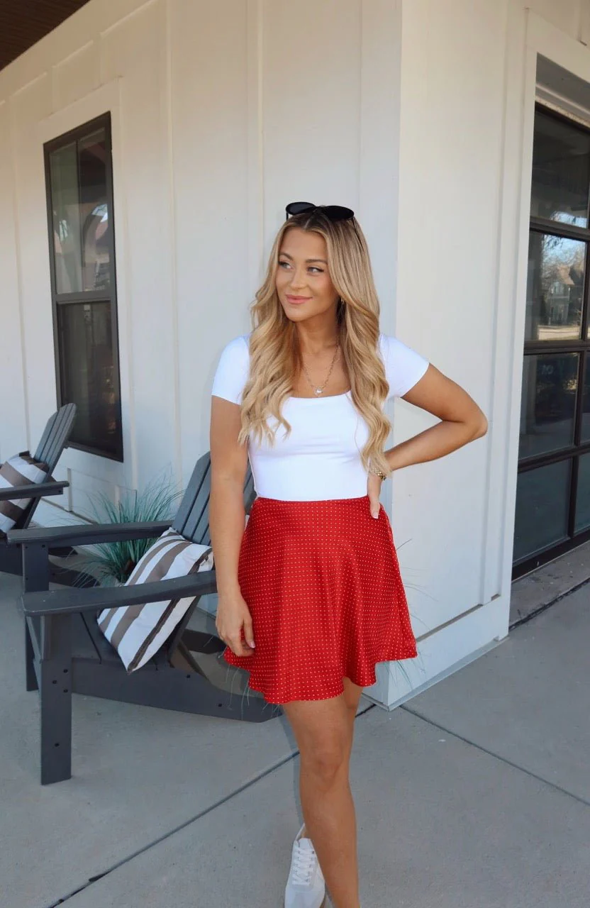 Red Polka Dot Satin Mini Skirt - Image 4