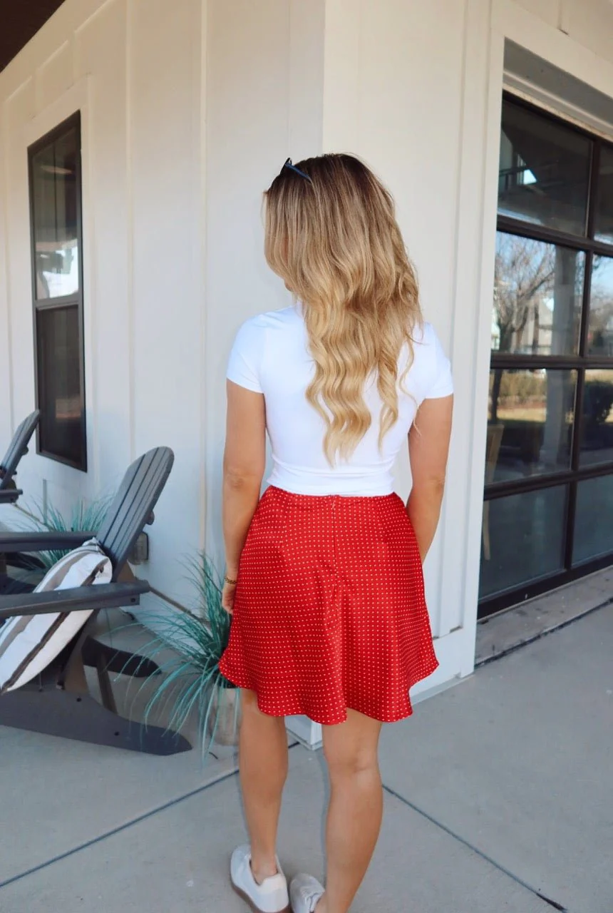 Red Polka Dot Satin Mini Skirt - Image 7