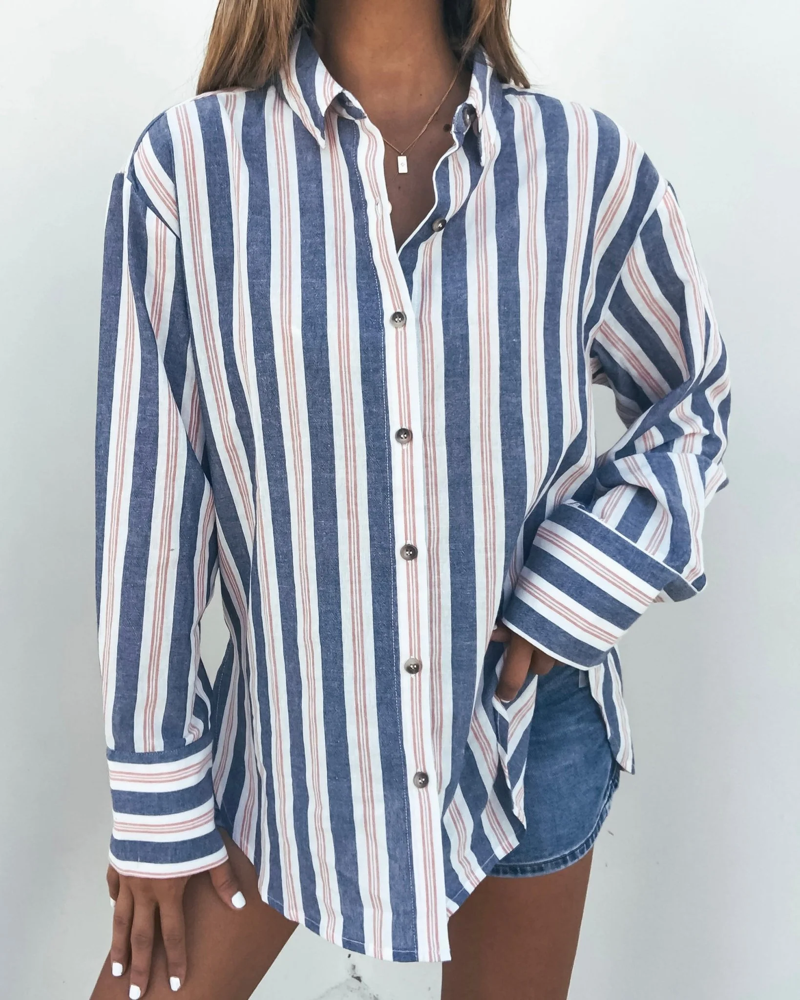 Red White & Blue Striped Button Down Shirt - Image 3