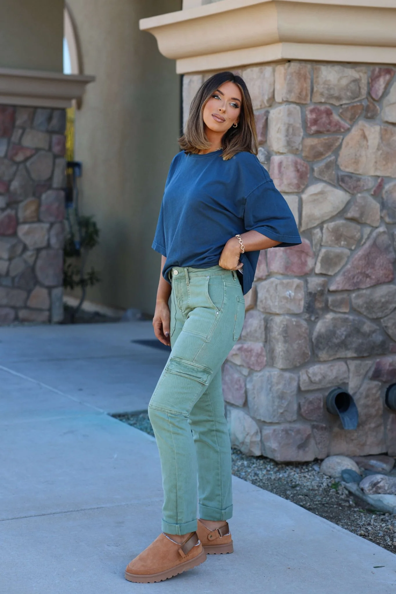 Risen Olive Straight Leg Cargo Pants - FINAL SALE - Image 3