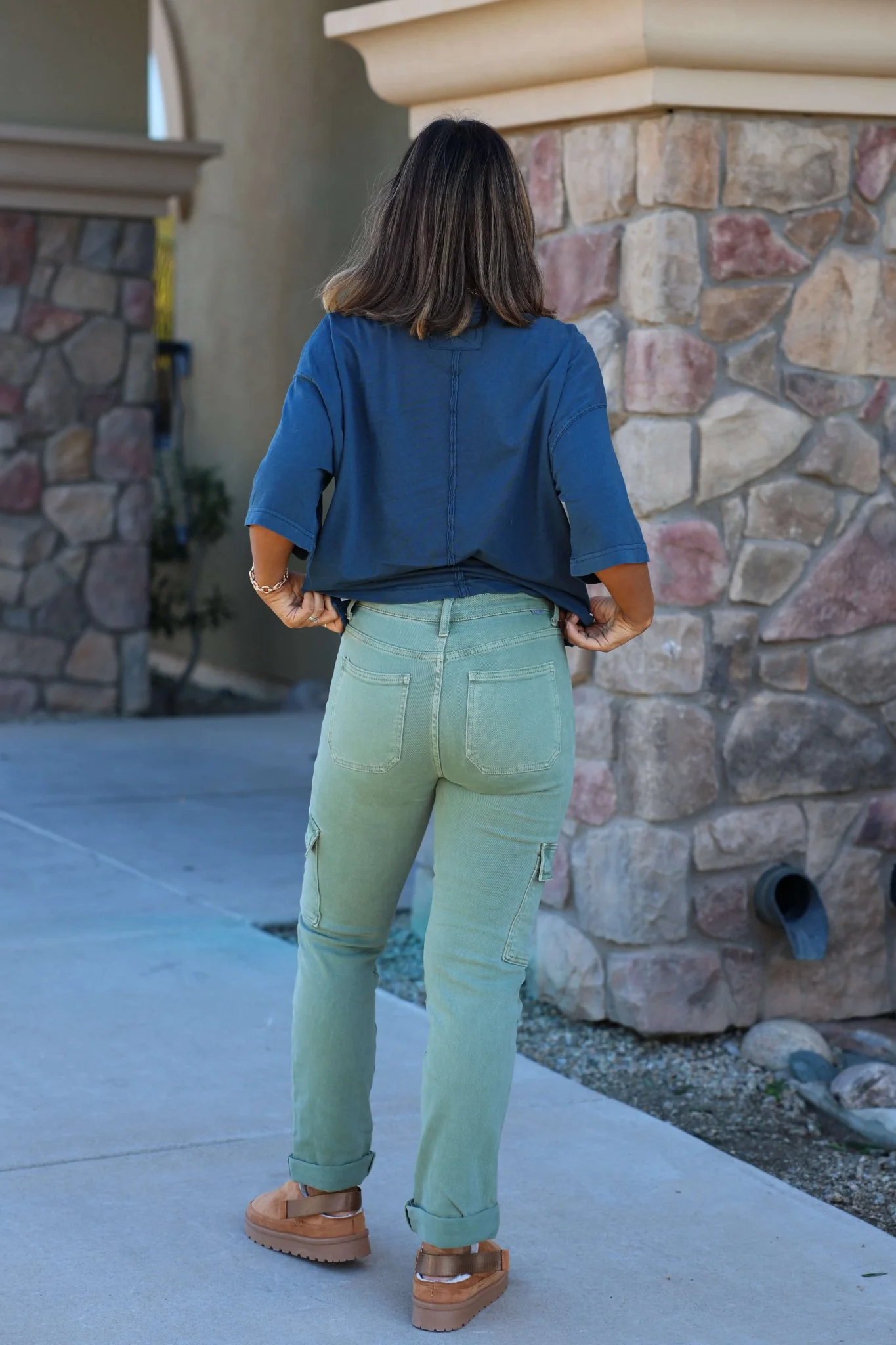 Risen Olive Straight Leg Cargo Pants - FINAL SALE - Image 4