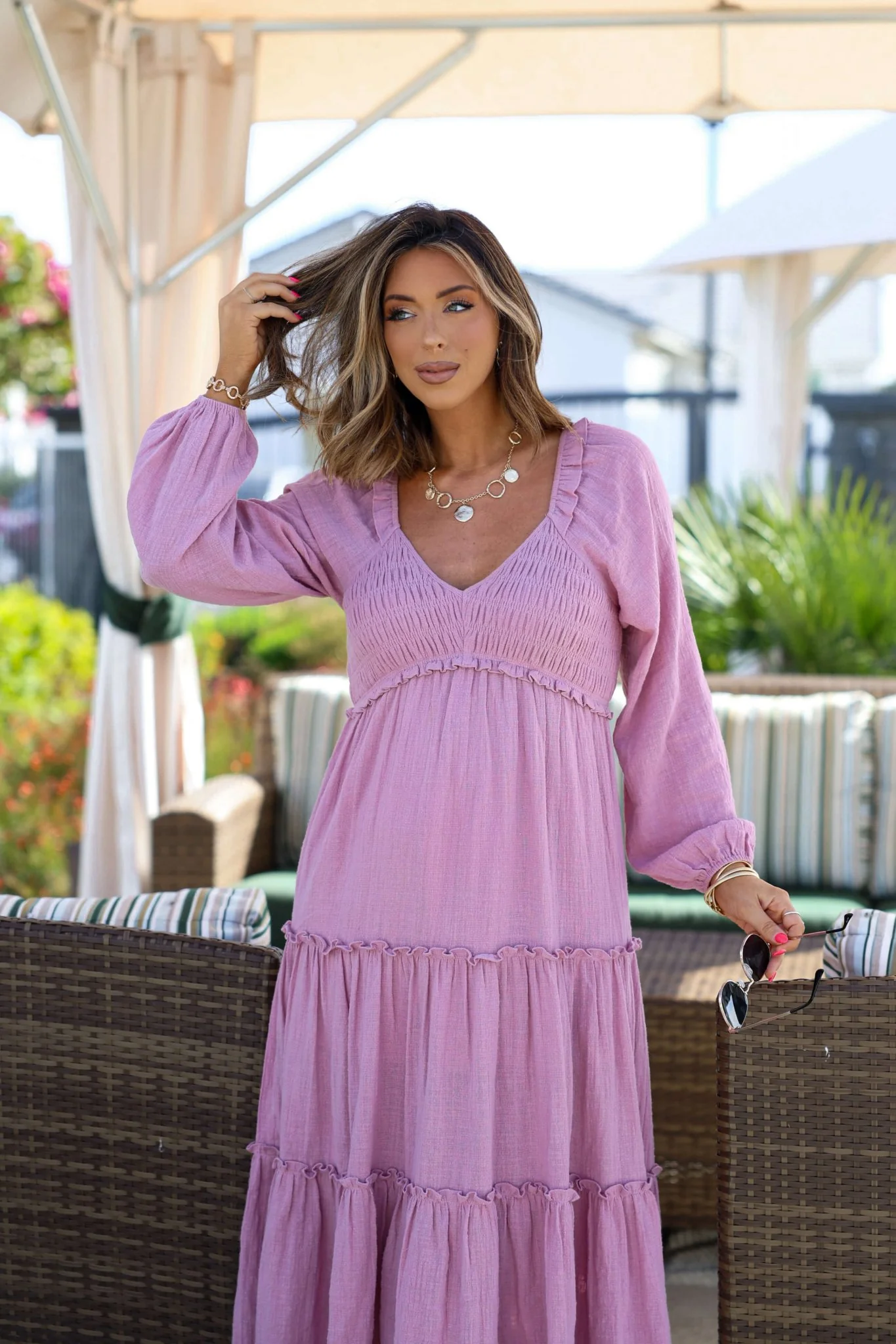 Rosy Pink Smock Tiered Midi Dress - Image 2