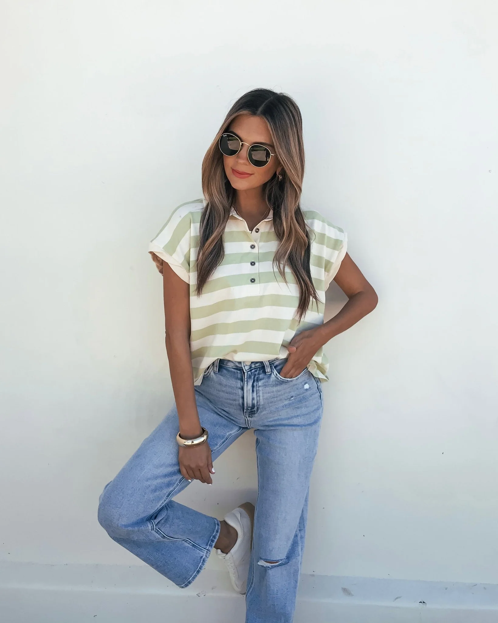 Sage and Ivory Striped Button Up Shirt