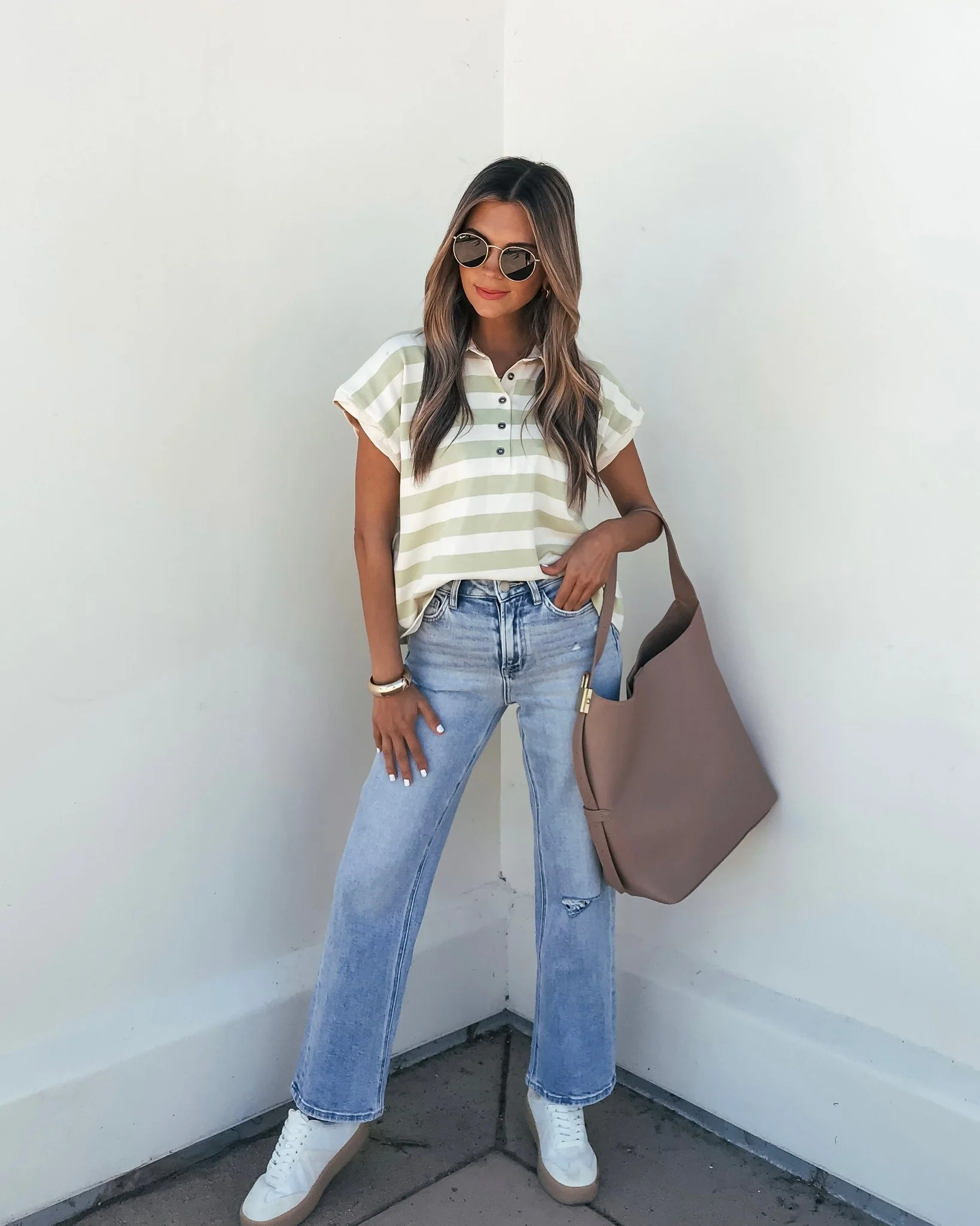 Sage and Ivory Striped Button Up Shirt - Image 2