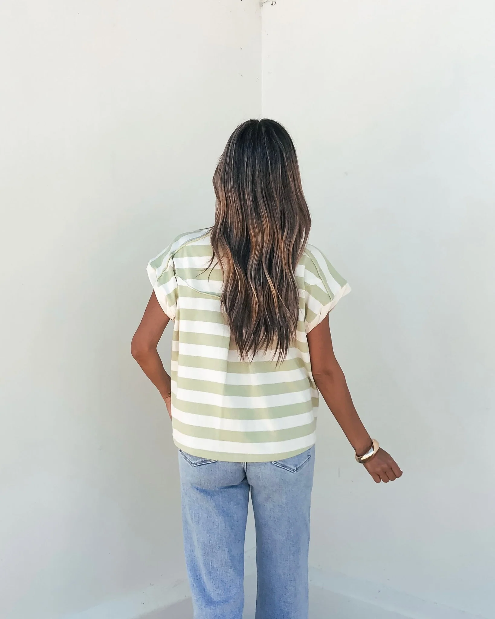 Sage and Ivory Striped Button Up Shirt - Image 4