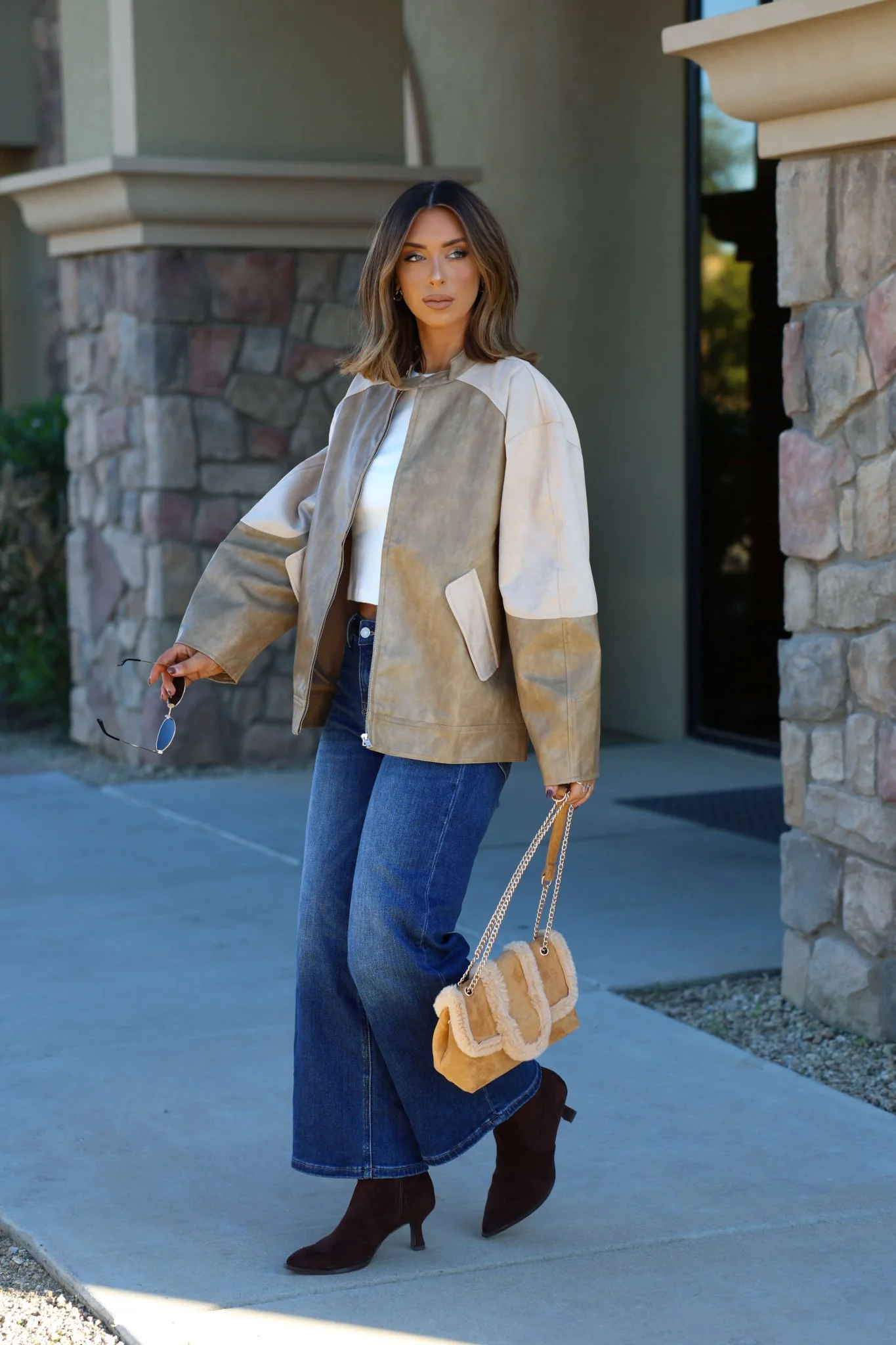 Sand Faux Leather Loose Suede Jacket - FINAL SALE - Image 3