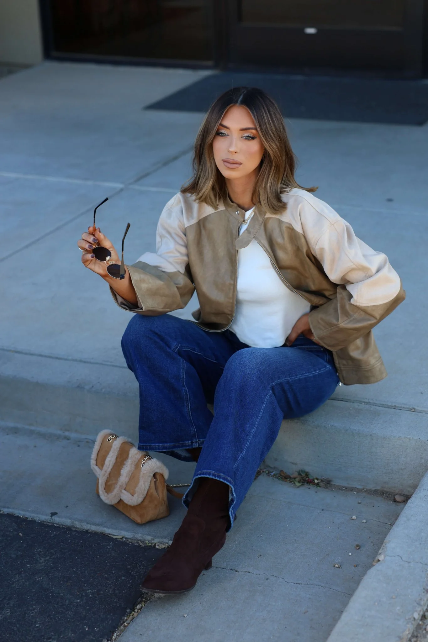 Sand Faux Leather Loose Suede Jacket - FINAL SALE - Image 4