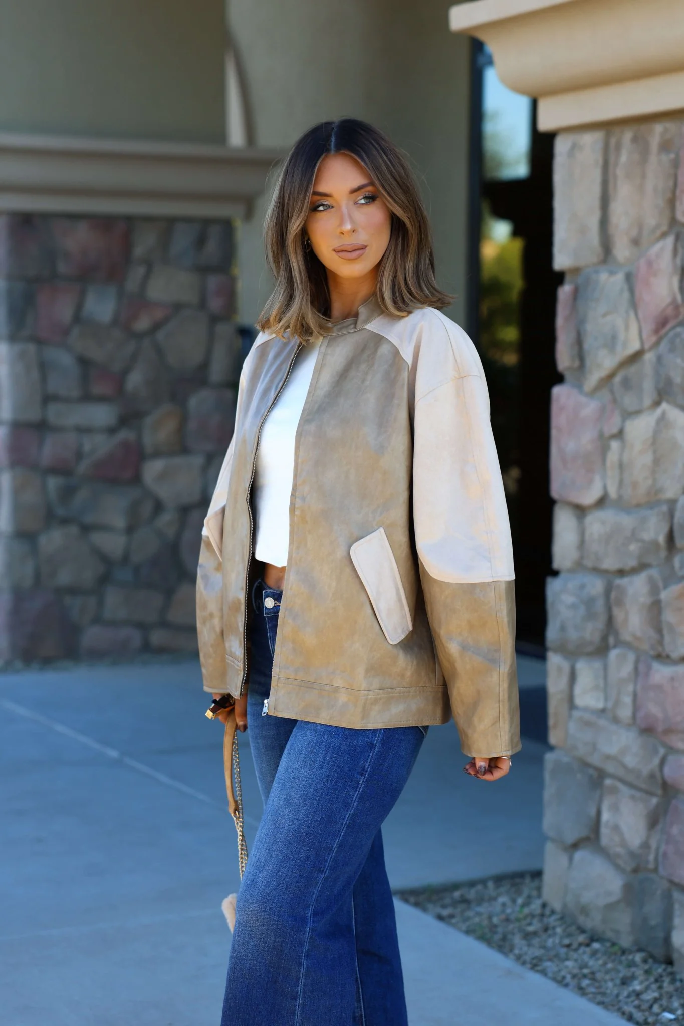 Sand Faux Leather Loose Suede Jacket - FINAL SALE - Image 6