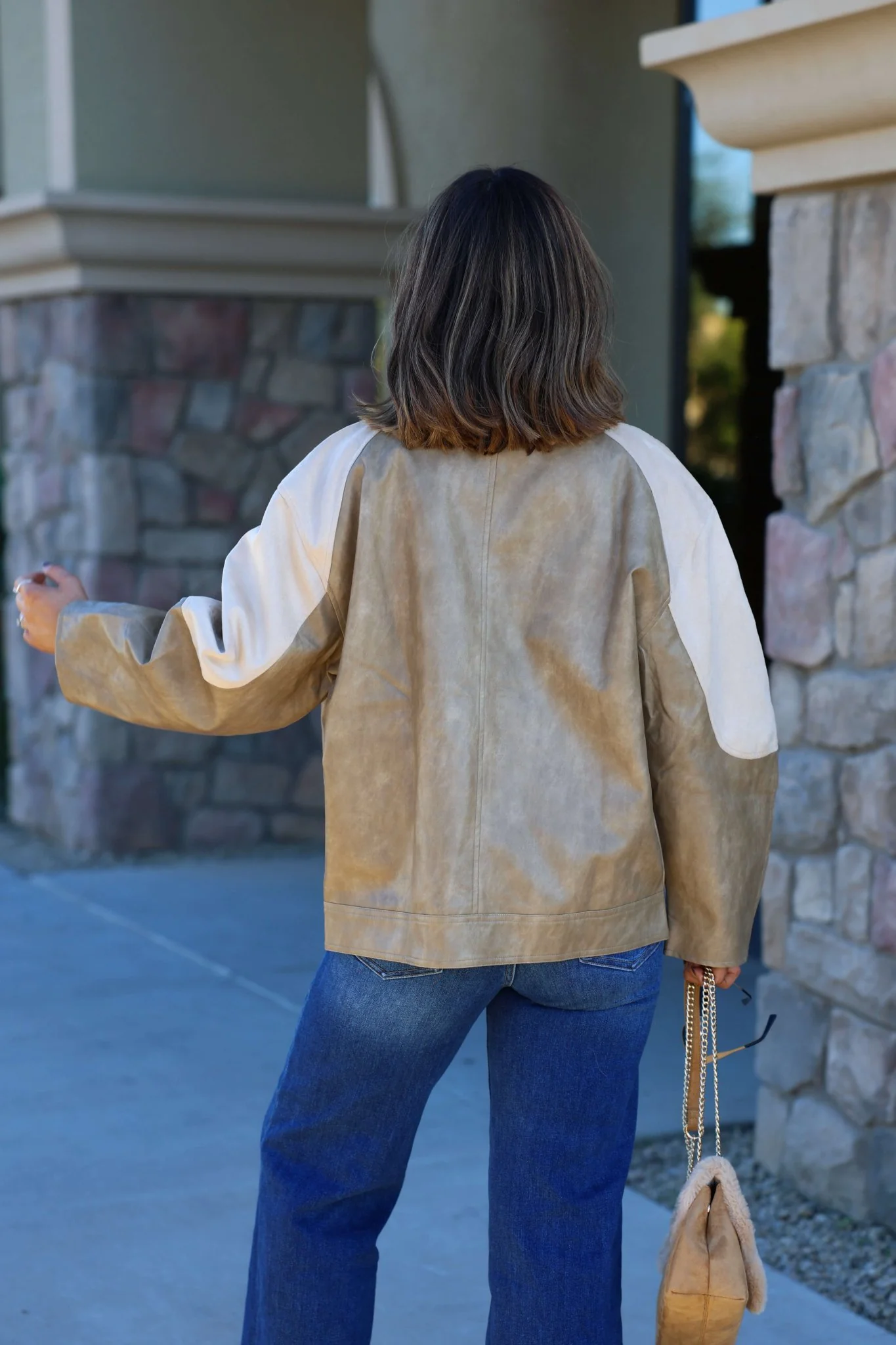 Sand Faux Leather Loose Suede Jacket - FINAL SALE - Image 7
