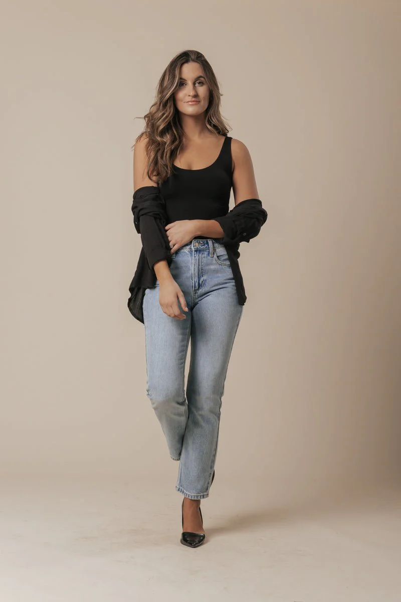 Scoop Neck Double Lined Jersey Tank - Black - Image 4